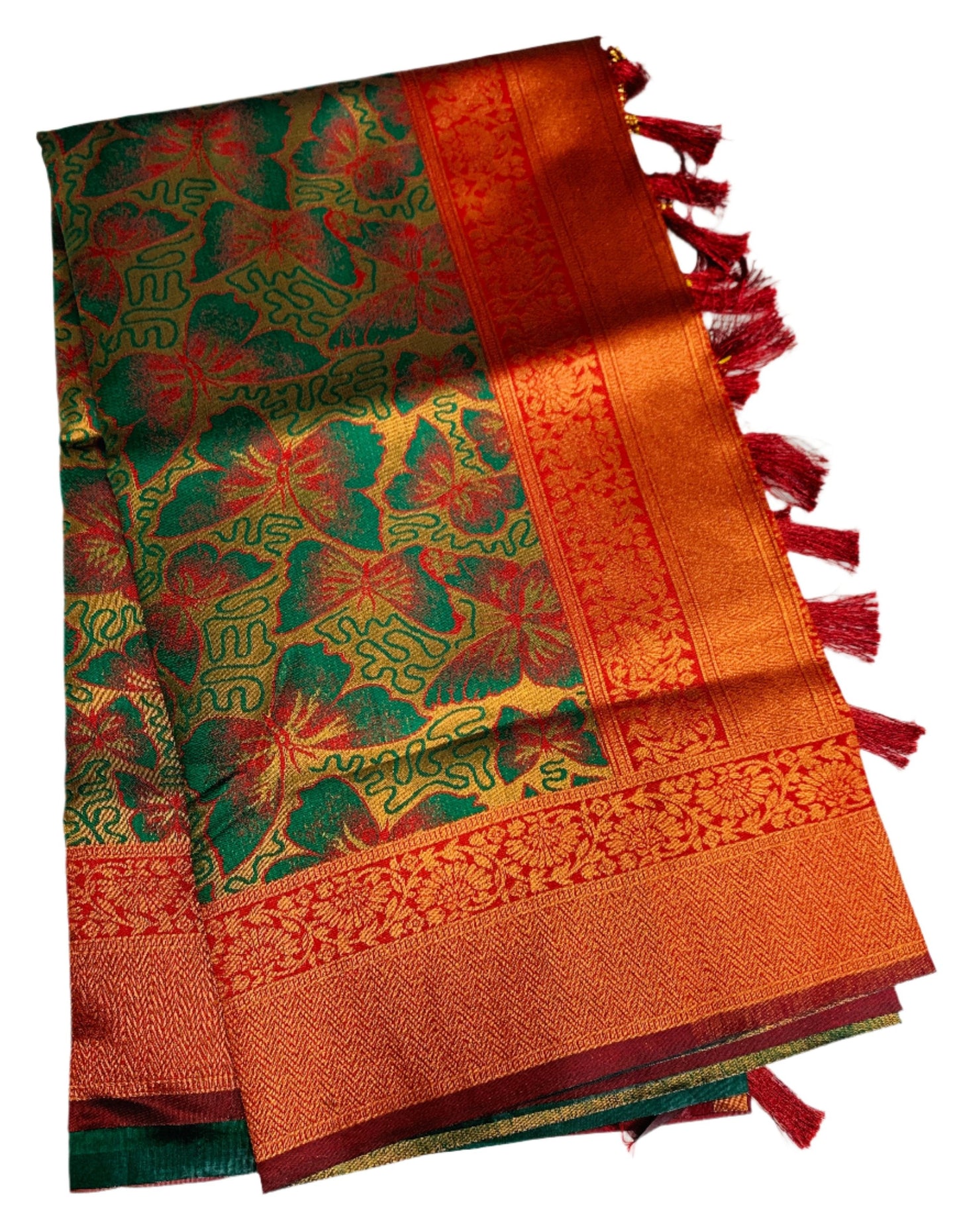 Art Silk Saree Green Colour with Butterfly Design