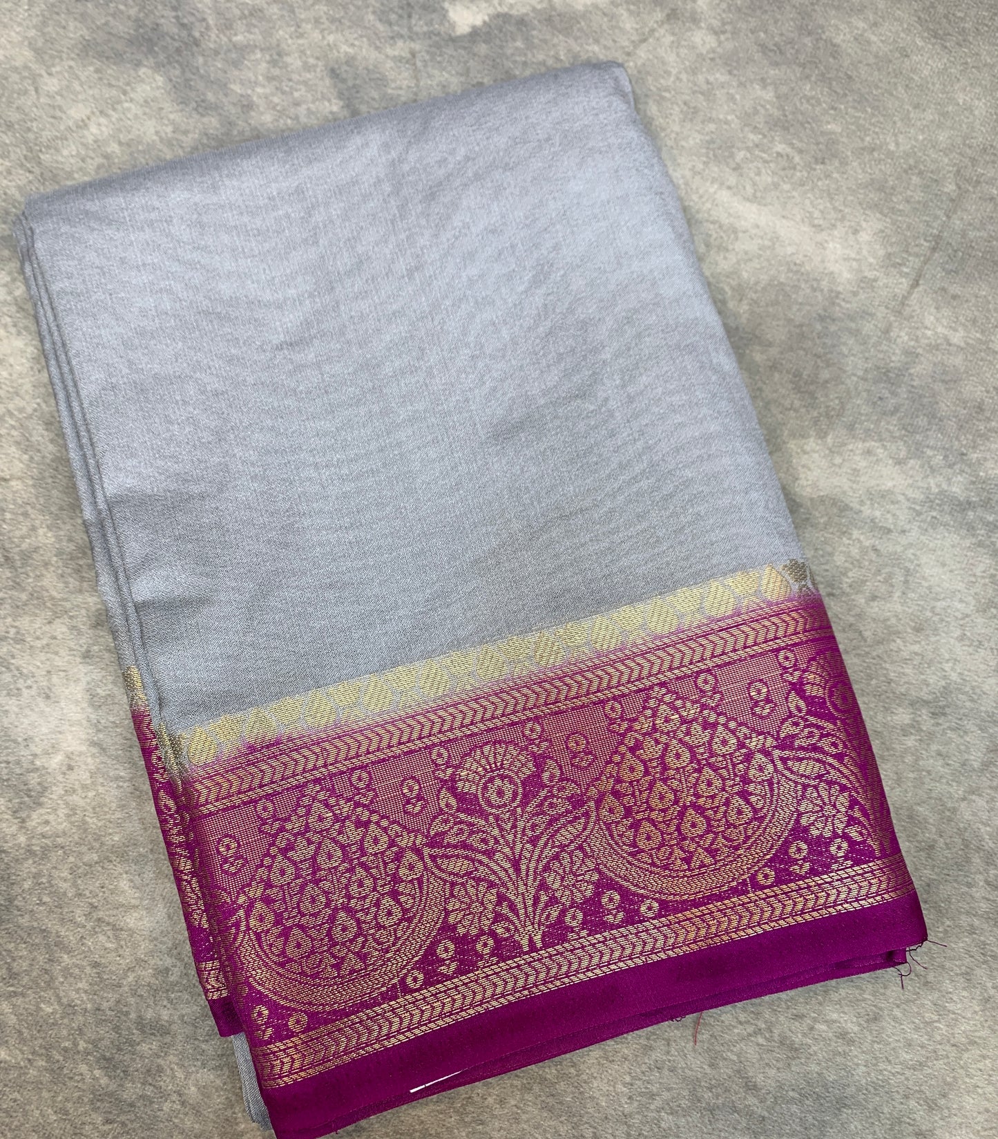 Crepe Saree Gray Colour with Magenta Border