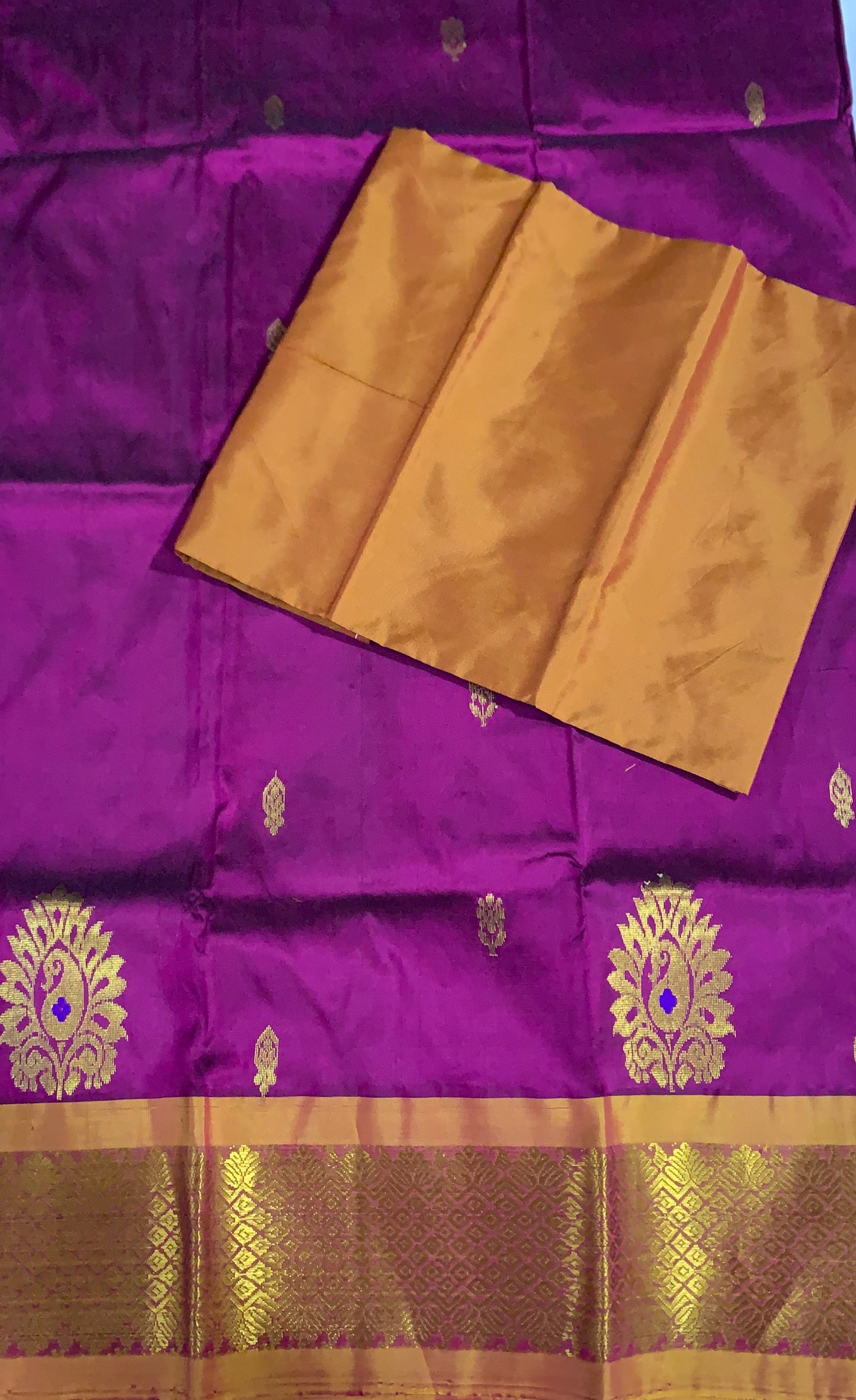 Magenta shade Pure kanchipuram Kids Pattu Pavadai with contrast border for newborn to 2 Years