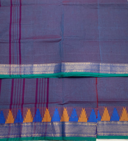 Chettinad Cotton Saree Peacock Blue Shade with Gopuram Design Border