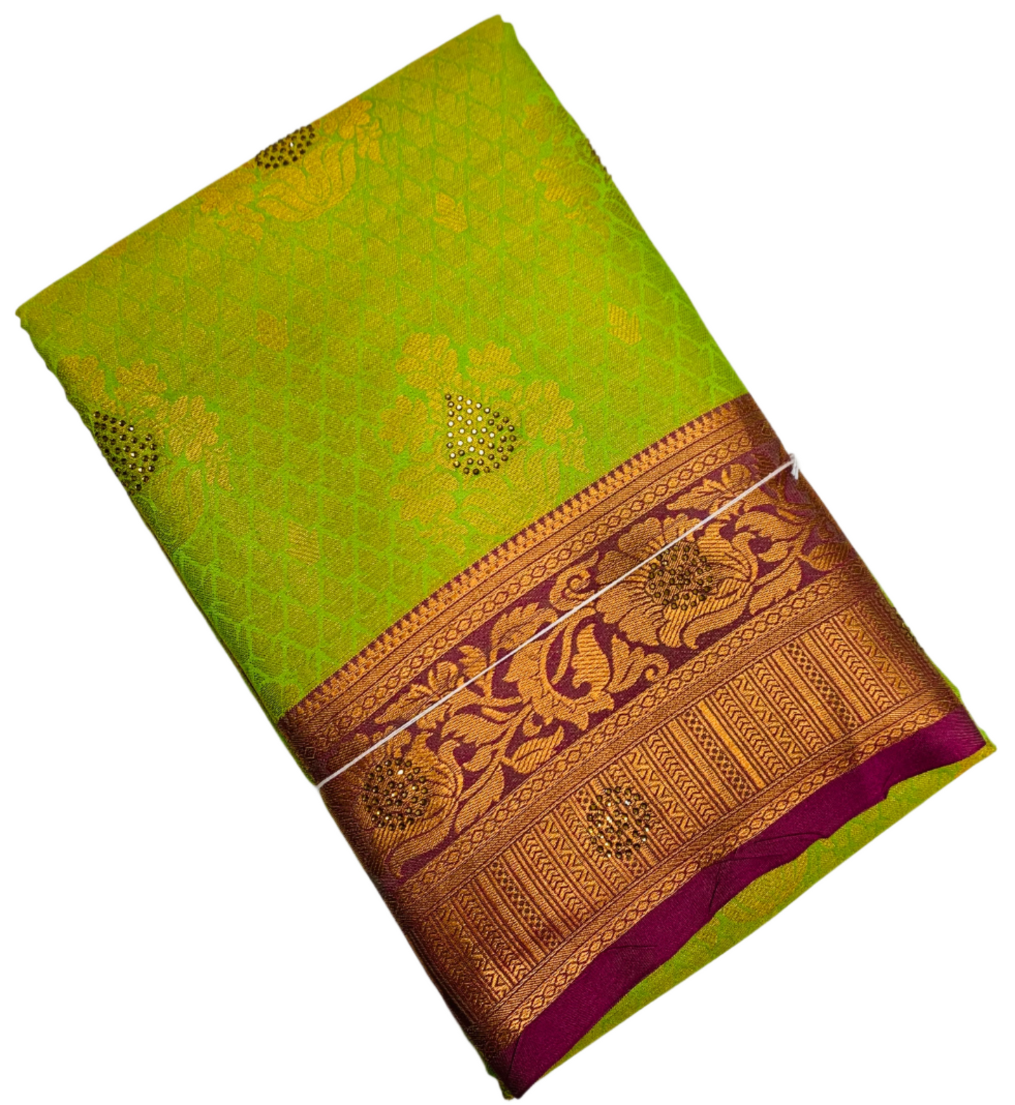 Art Silk Saree Apple Green Shade with Pink Border