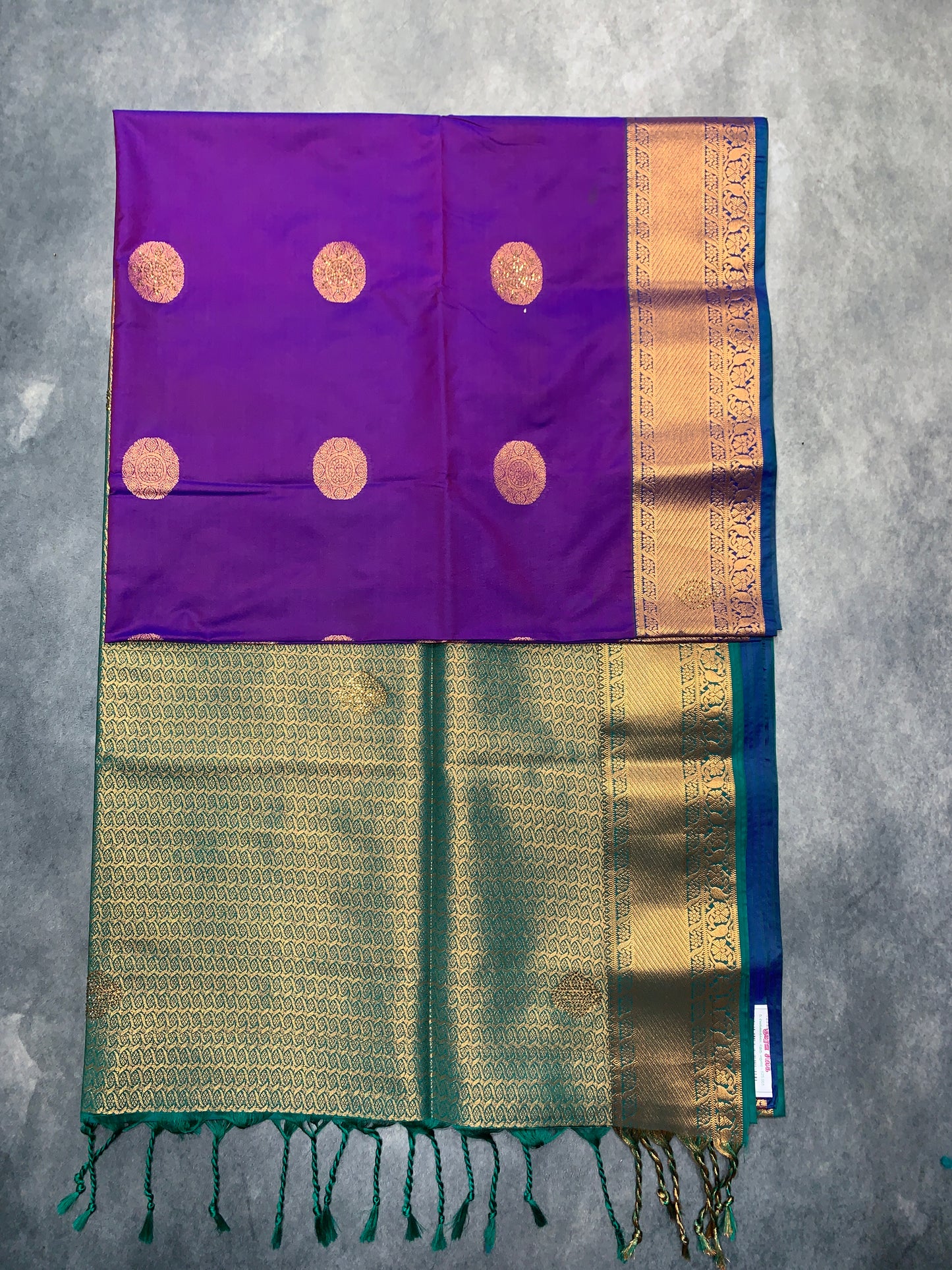 Soft Vegan Silk Saree Violet Colour with Green and Copper Border