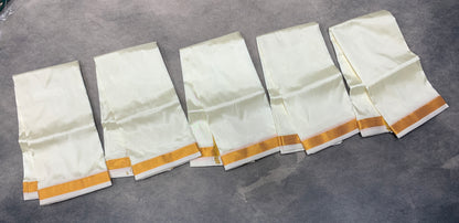 Art Silk Pooja Towel Cream with Small Gold Zari Border - Pack of 5