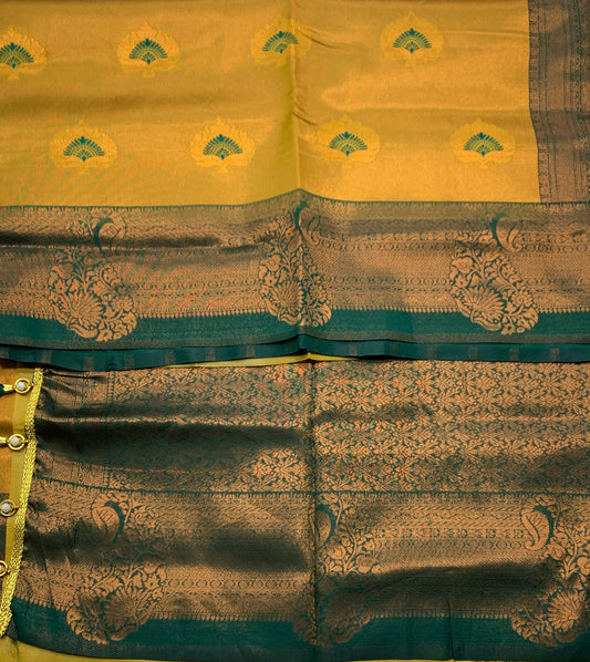 Art Silk Saree Golden Yellow Colour with Green Border