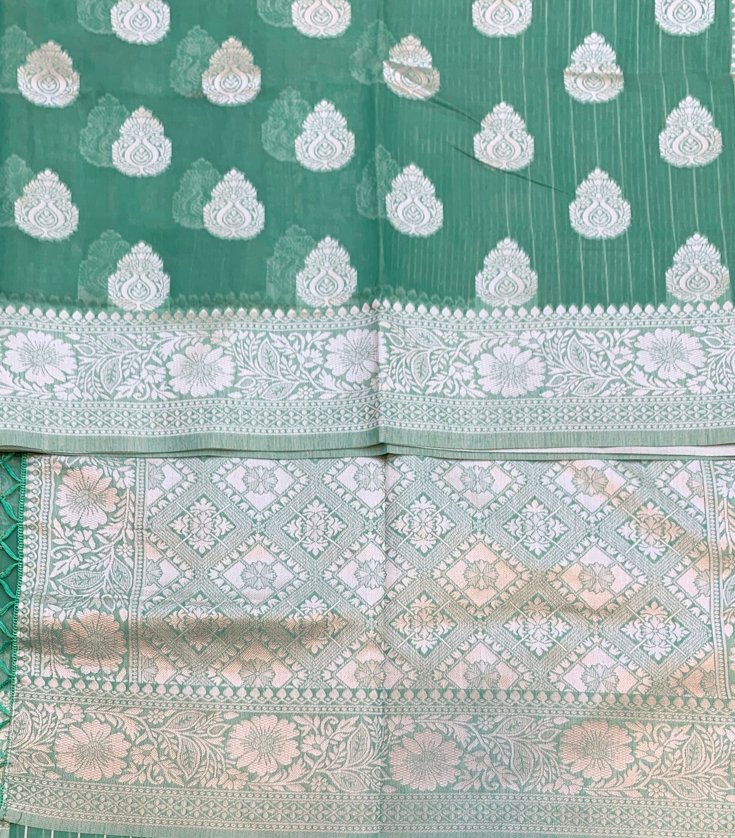 Banaras Katan Saree Light Green Colour with Katan Work Border