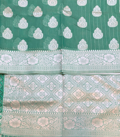 Banaras Katan Saree Light Green Colour with Katan Work Border