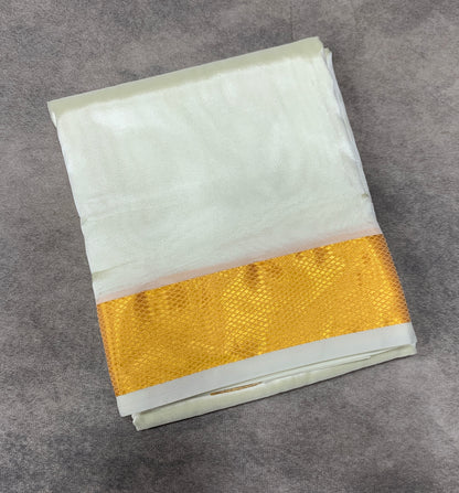 Art Silk Dhoti 8 Mulam Cream Colour with Medium Border