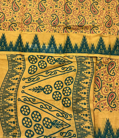 MulMul Cotton Mustard Yellow Colour with Temple Border