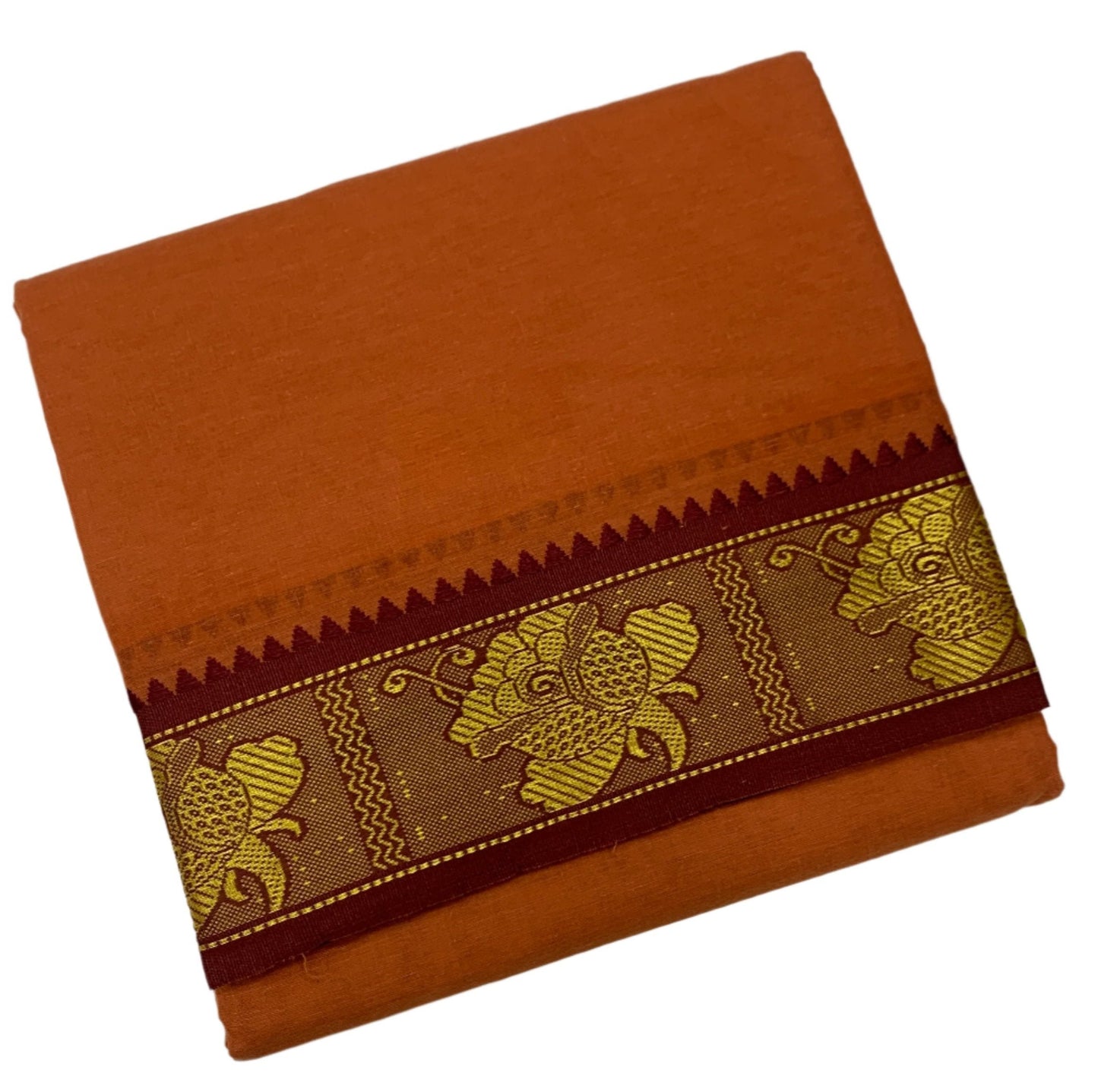 9X5 Cotton Dhoti Russet Colour with Maroon and Green Border