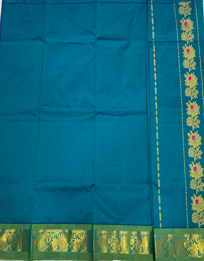 Rama Green shade Semi silk Kids Pattu Pavadai with Contrast border for age 5 to 10