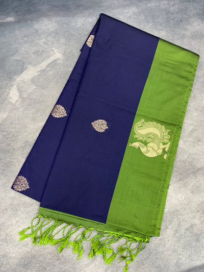Art Silk Saree Navy Blue Colour with Olive Green Colour Border