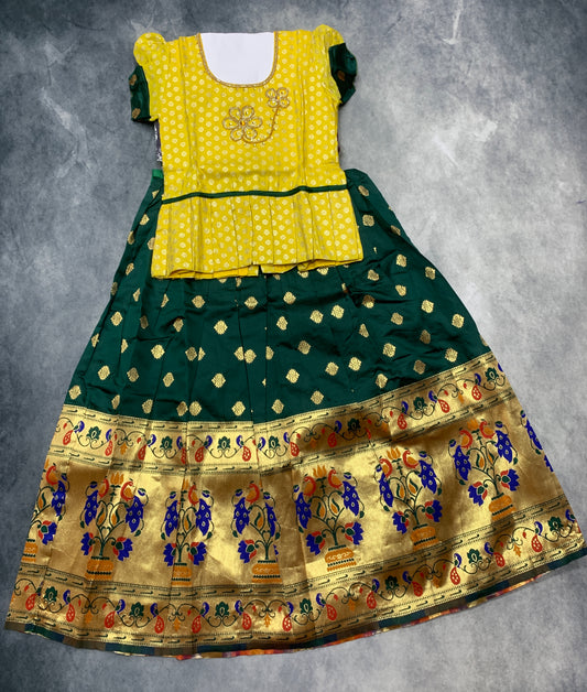 Ready To Wear Green Pavadai with Contrast Yellow Blouse