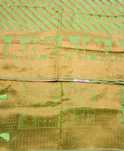 Banaras Katan Saree Light Green Colour with Katan Work Border