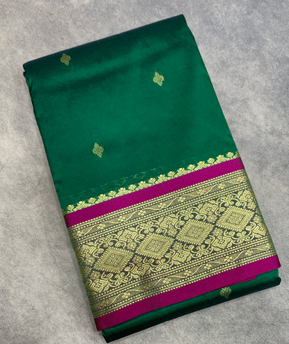 Green Colour Saree with Golden and Pink Border