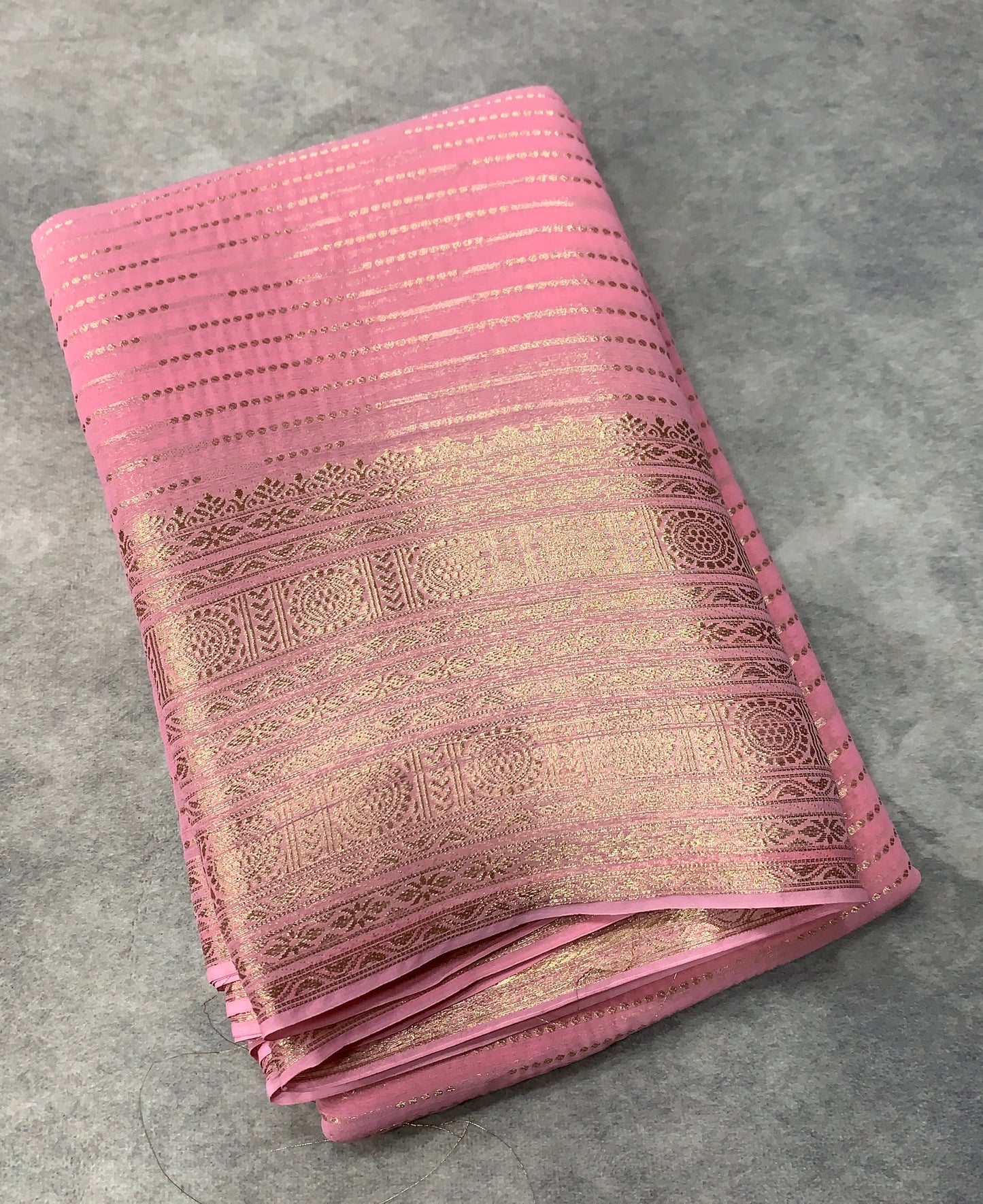 Georgette Saree Baby Pink Colour with Sliver Floral Design Border