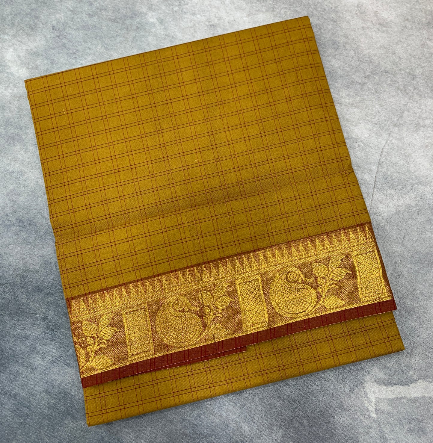 Chettinad Cotton Saree Mustard Colour with Maroon Border