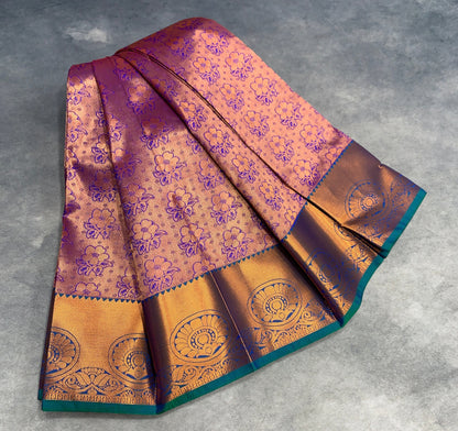 Vegan Silk Saree Lavender Colour Saree with Copper Border