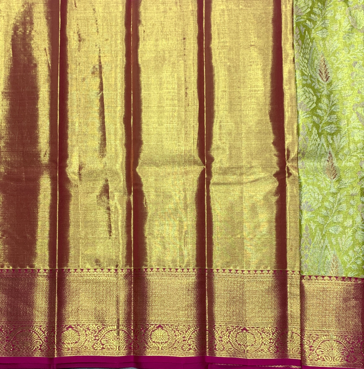 Lime Yellow Shade Pure Kanchipuram Kids Pattu Pavadai with Contrast Border for Newborn to 2 Years