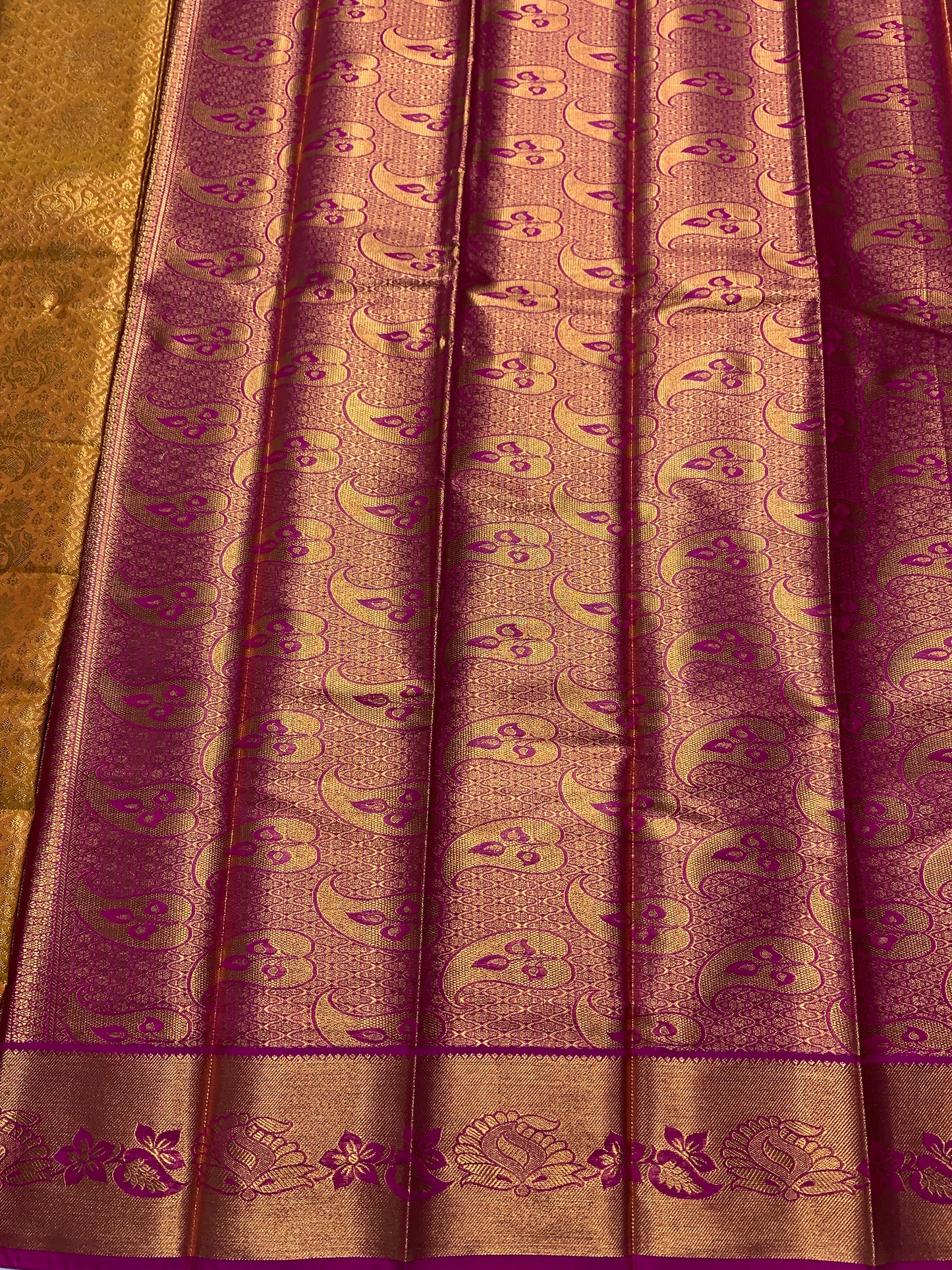 Vegan Silk Saree Golden Yellow Colour with Copper and Pink Border