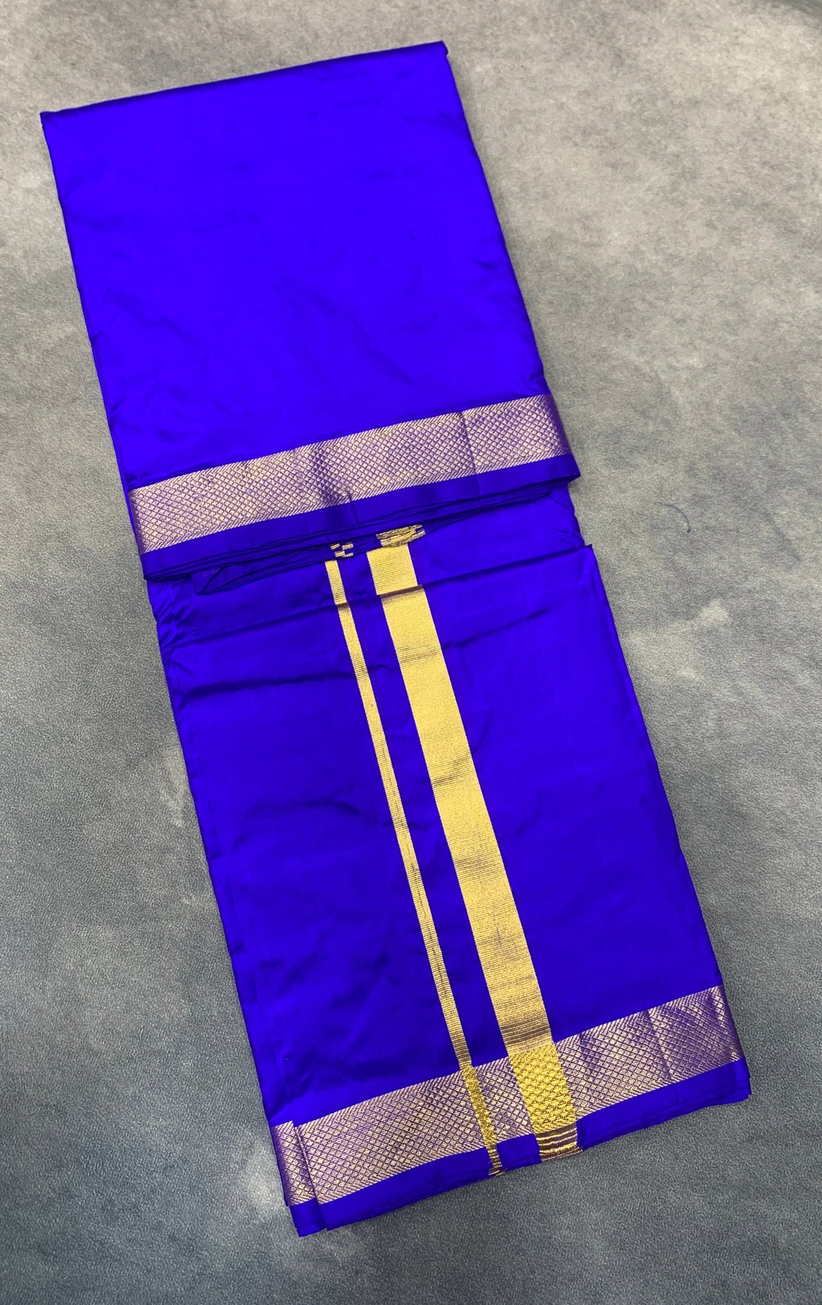 9X5 Pure Silk Dhoti Violet Colour with Small Golden Zari Border