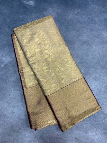 Fancy Tissue Saree Light Golden Colour with Copper Colour Border
