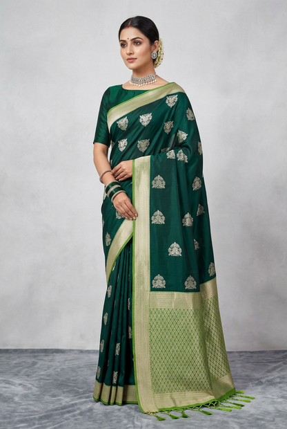 Art Silk Saree Green Colour with Olive Green Colour Border