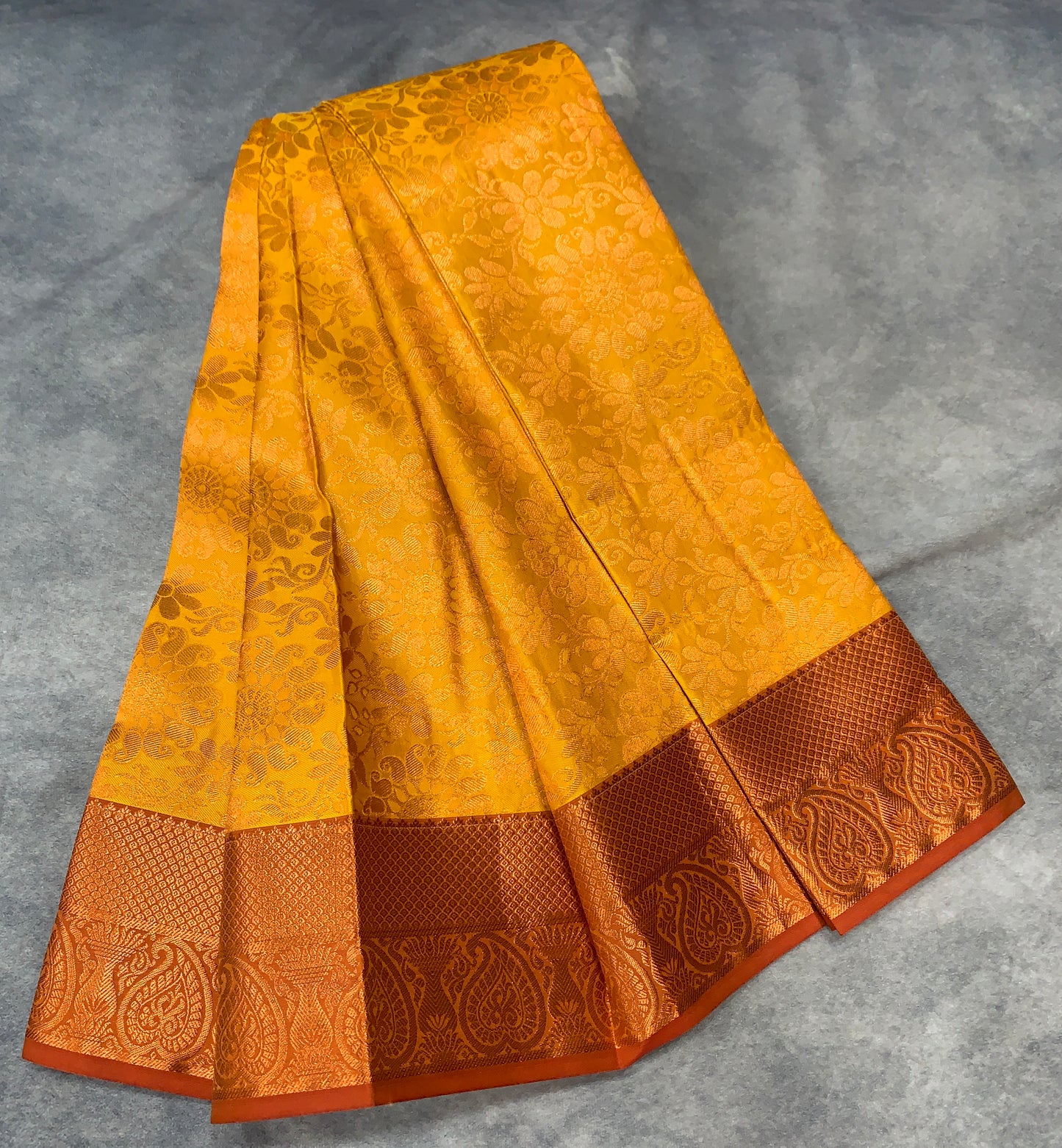 Vegan Silk Saree Yellow Colour Saree with Copper Border