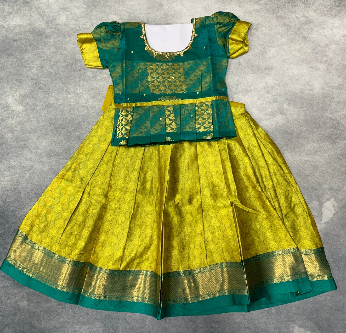 Ready To Wear Lime Green Pavadai with Contrast Green Blouse