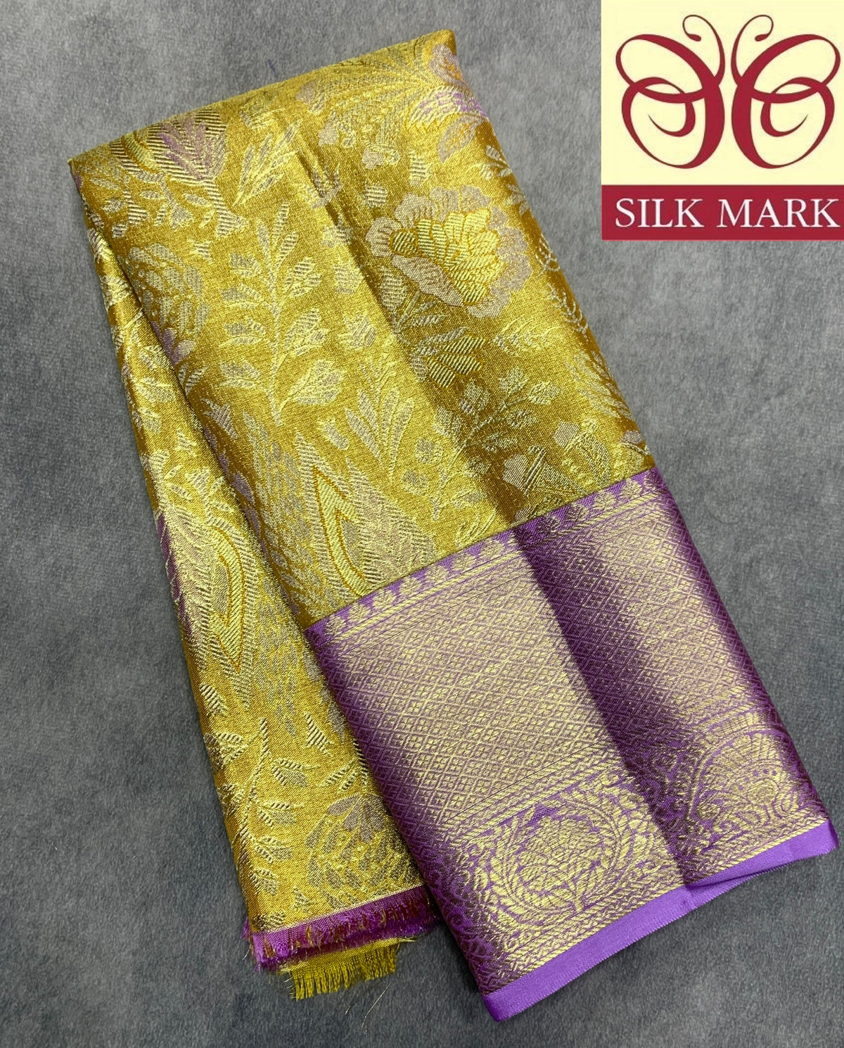 Mustard Yellow Shade Pure Kanchipuram Kids Pattu Pavadai with Contrast Border for Newborn to 2 Years