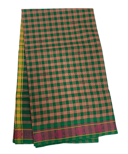 Chettinad Cotton Saree Green Shade with Pink Border