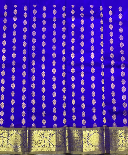 Ink Blue Shade Pure Kanchipuram Kids Pattu Pavadai with Contrast Border for Newborn to 2 Years