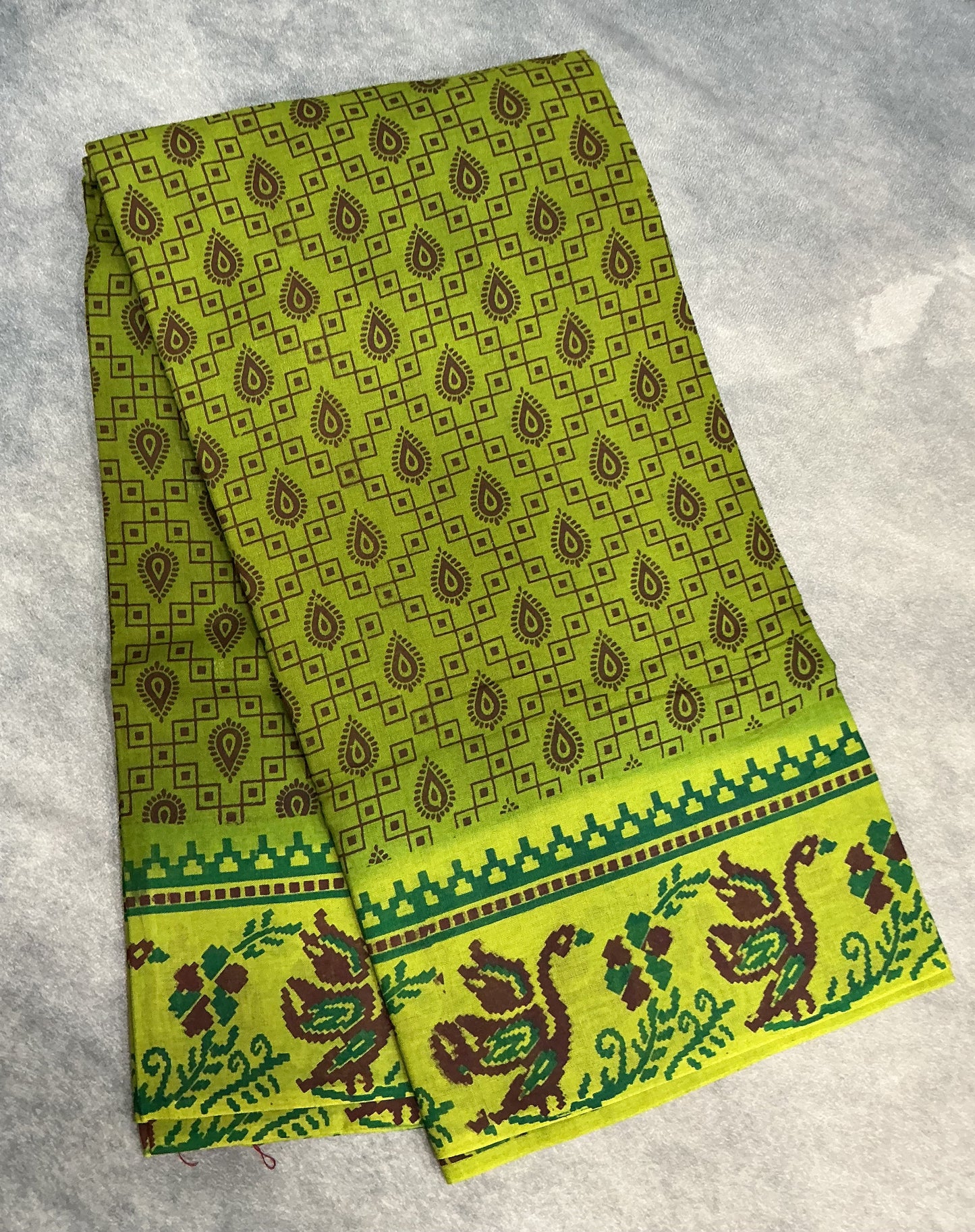 MulMul Cotton Olive Green Colour with Parrot Green Colour Border