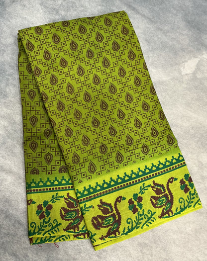 MulMul Cotton Olive Green Colour with Parrot Green Colour Border