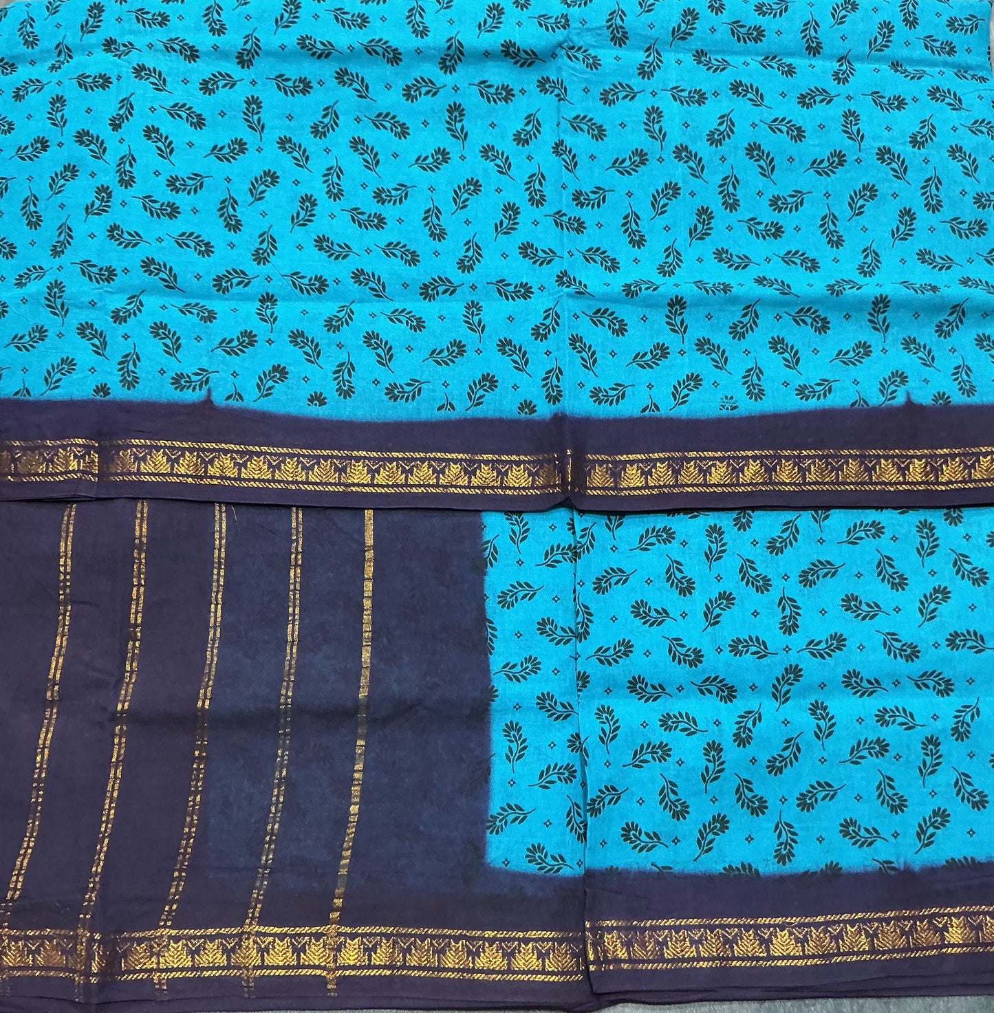 Chettinad Sungudi Cotton Sky Blue Colour with Navy Blue Colour Border