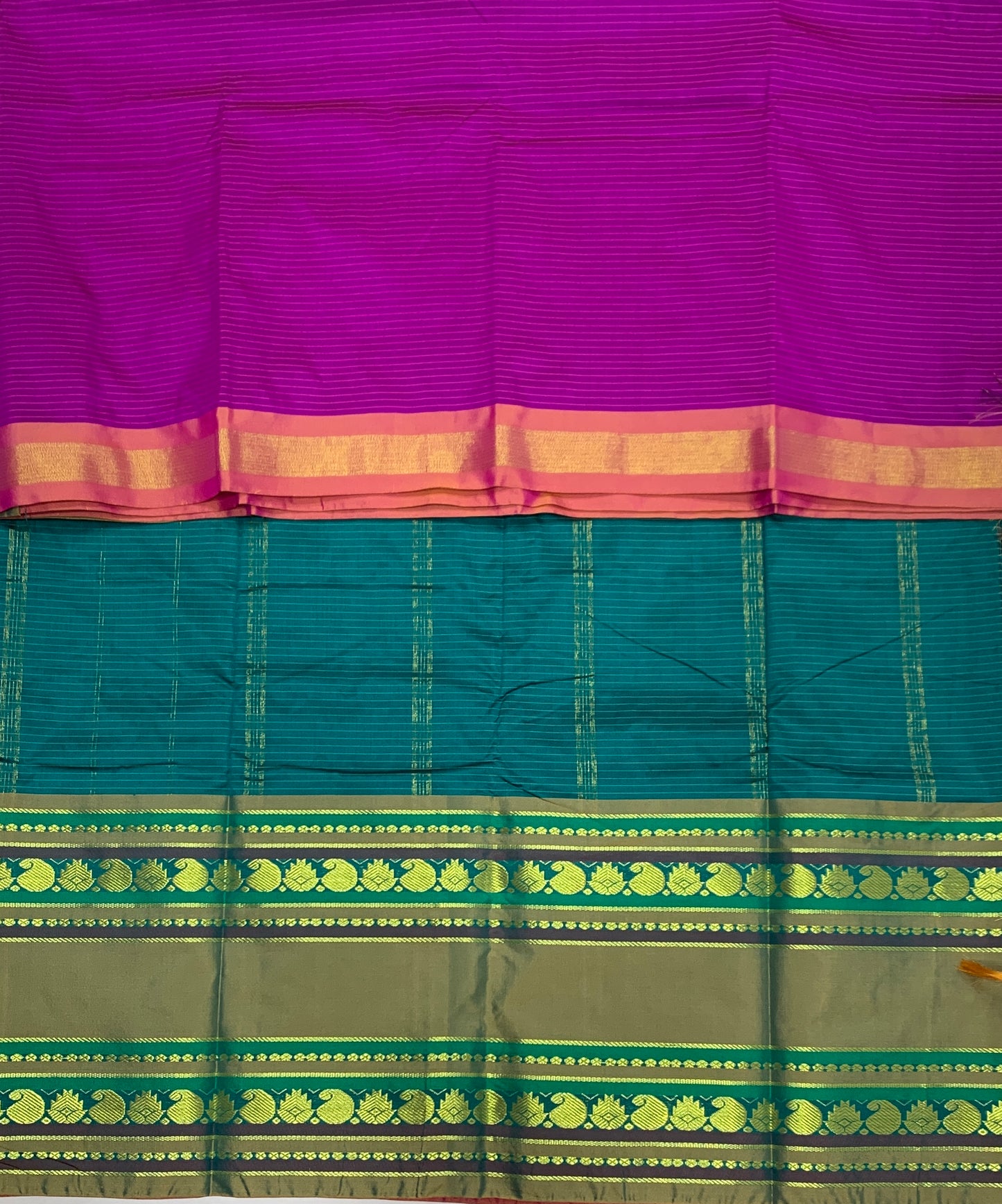 Arani Silk Saree Purple Colour with Pink and Mango Design Border