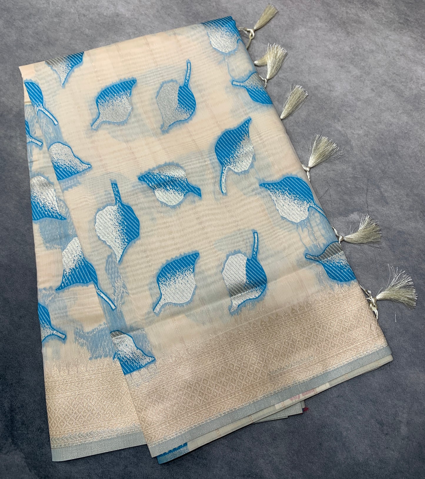 Banaras Katan Saree Off White Colour with Katan Work Border
