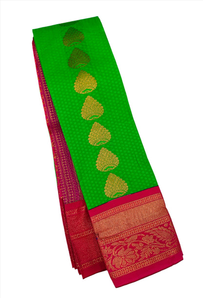 Vegan Silk Saree Light Green shade with Pink Border