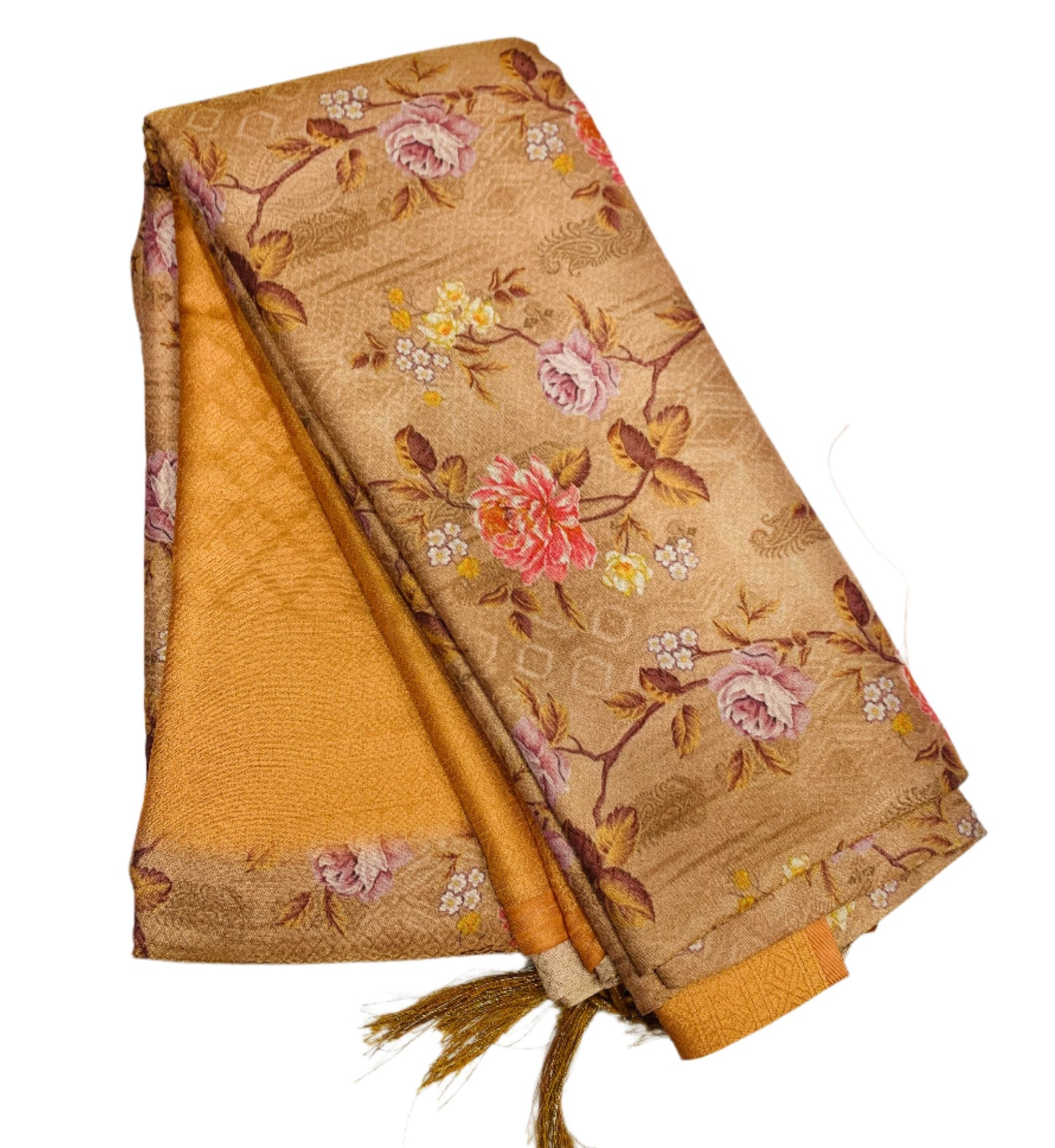 Digital Print Silk Saree Brown Colour with Floral Design