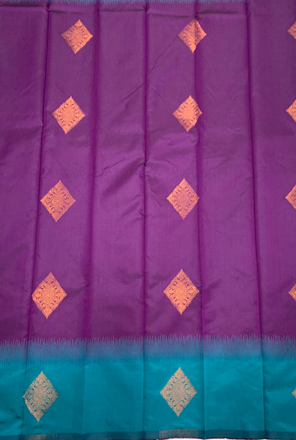 Art Silk Saree Magenta Colour with Peacock Green Border