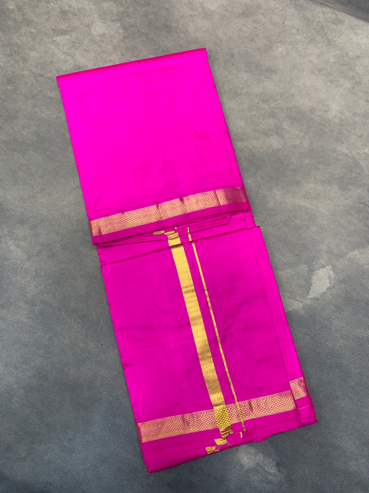 9X5 Pure Silk Dhoti Pink Colour with Small Golden Zari Border