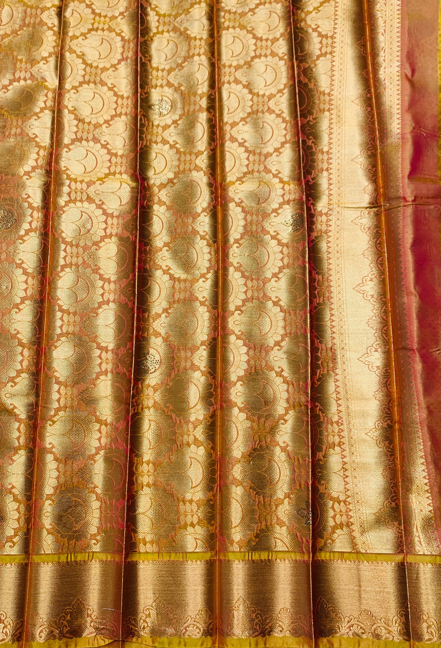 Vegan Silk Saree Maroon Colour with Copper and Golden Yellow Border