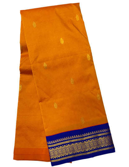 Pure Kanchipuram Silk Mango Yellow Colour with Blue Border