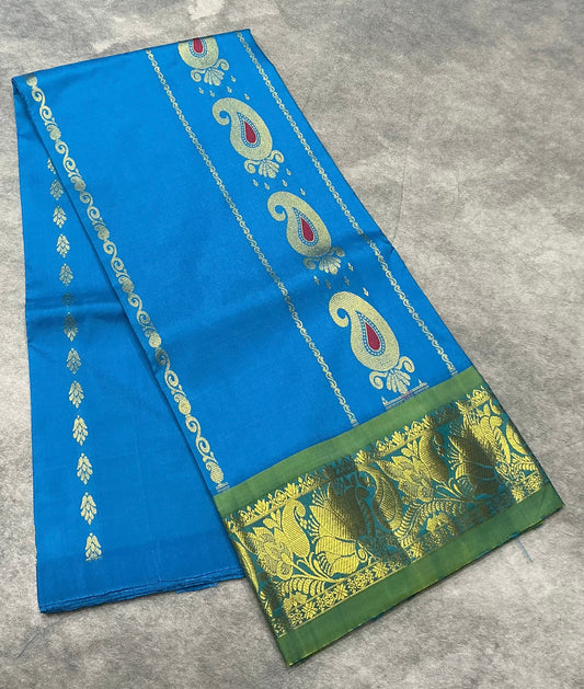 Sky Blue Shade Semi silk Kids Pattu Pavadai with Contrast border for age 5 to 10