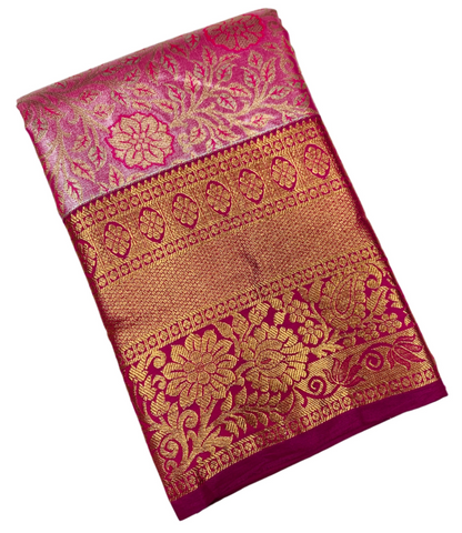 Baby Pink Colour Soft Kanchi Tissue Pattu Saree with Pink border