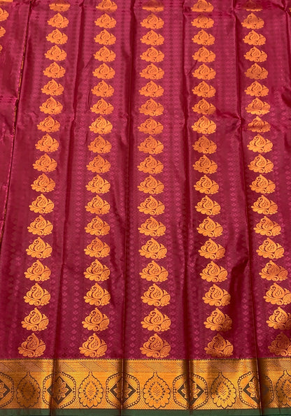 Vegan Silk Saree Maroon Colour Saree with Copper Border