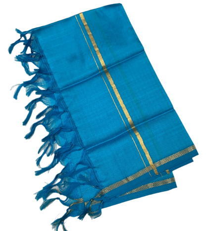 Silk Pooja Towel Sky Blue Colour