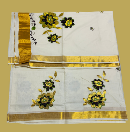 Kerala Cotton Saree Cream Colour with Zari Border