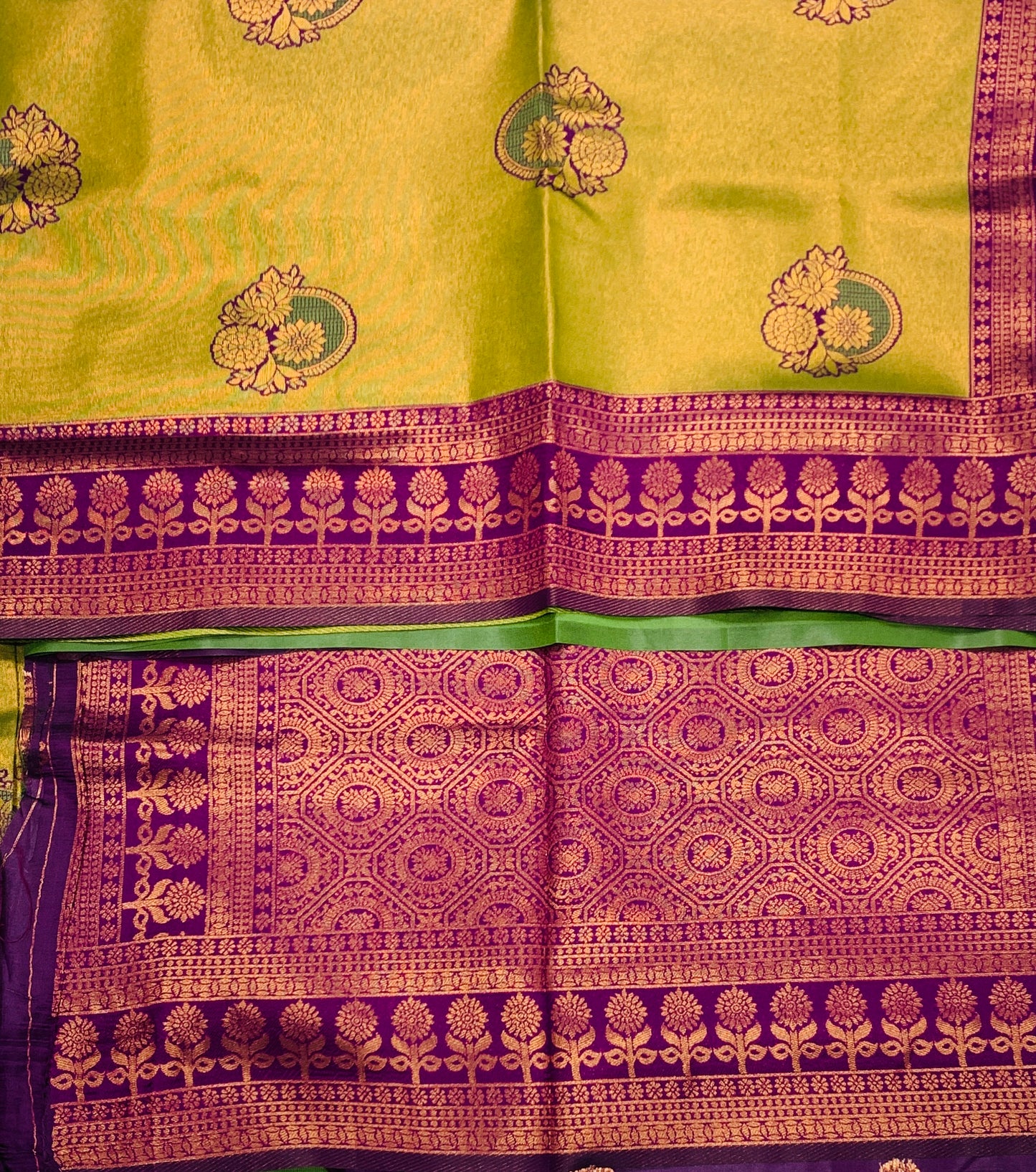 Art Silk Saree Olive Green Colour with Purple Border