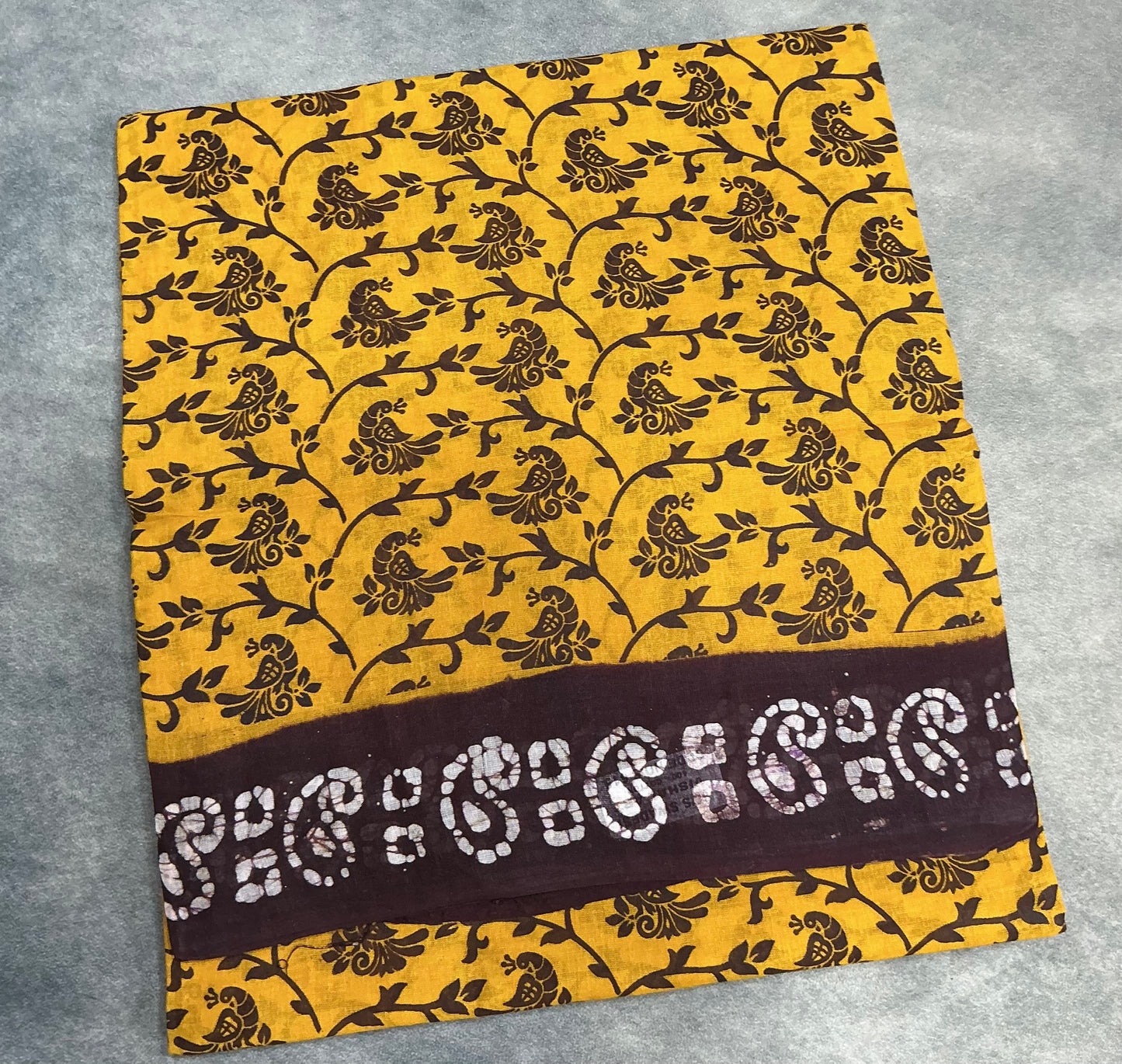 Chettinad Sungudi Cotton Mustard Colour with Brown Colour Border
