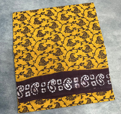 Chettinad Sungudi Cotton Mustard Colour with Brown Colour Border